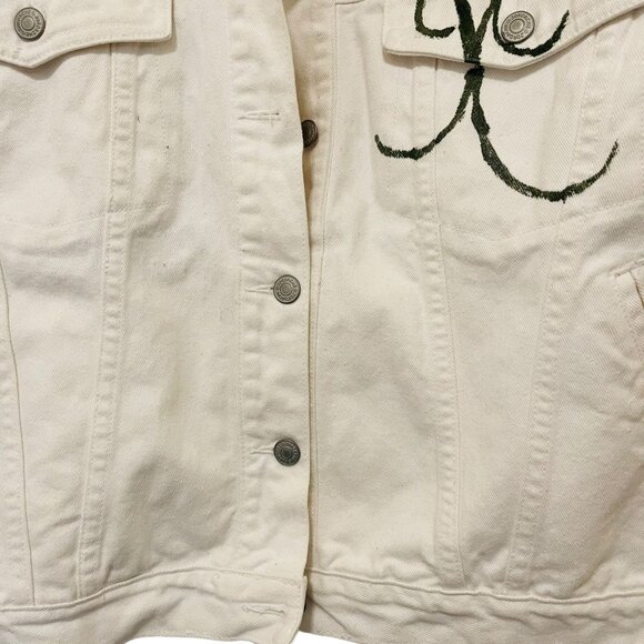 Vintage Jordache Jean Jacket Coat Hand Painted Floral Design White Size Large - Picture 10 of 11